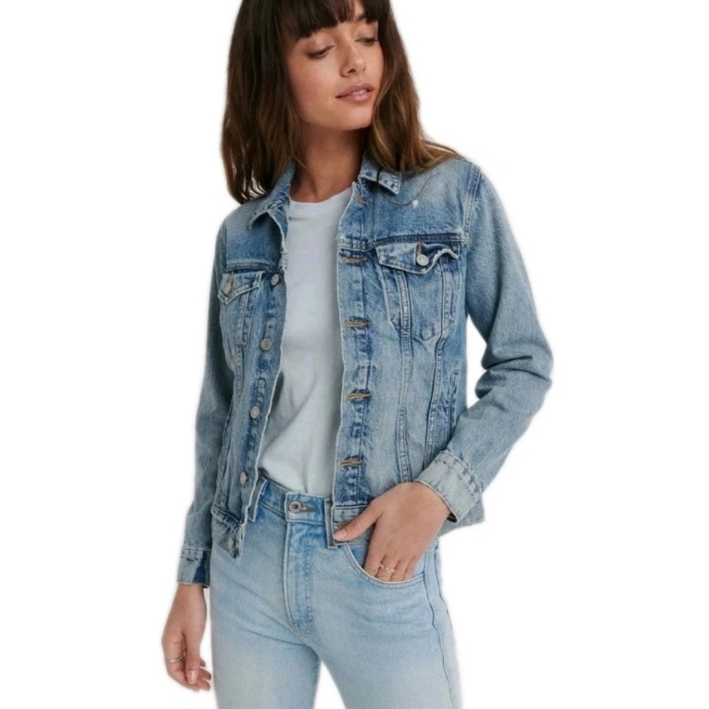 Lucky Brand Womens Tomboy Trucker Jacket Cumberland Blue Denim Jean Size Small
